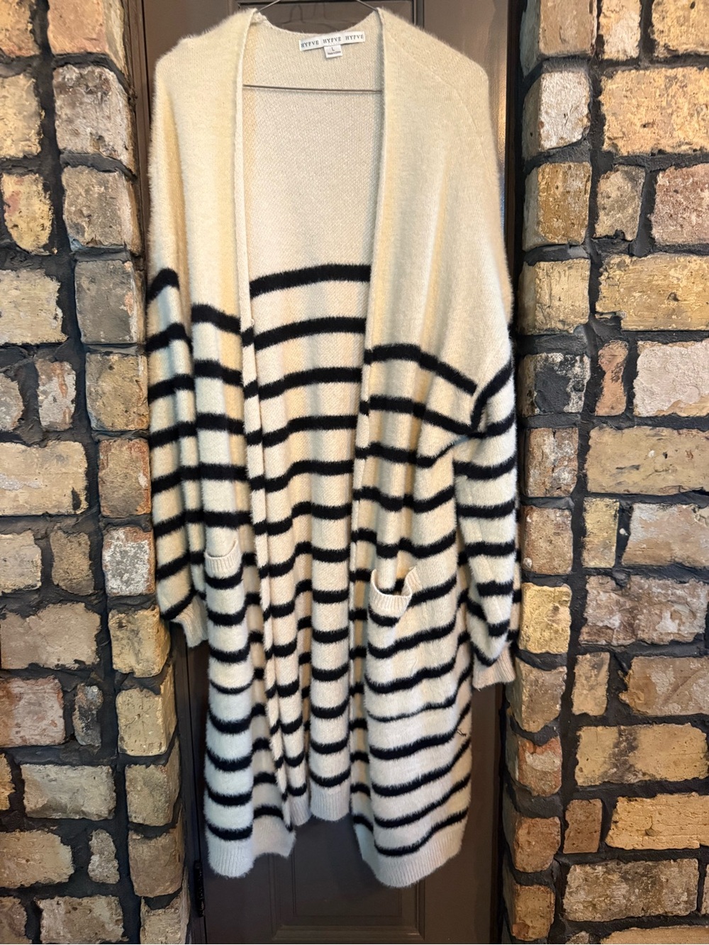 HYFVE Cream & Black Striped Long Sleeve Knit Sweater Jacket